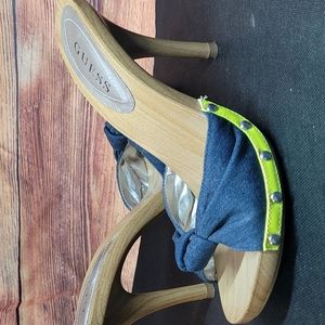 Guess Stunning Wood & Denim Studded 4" Heel